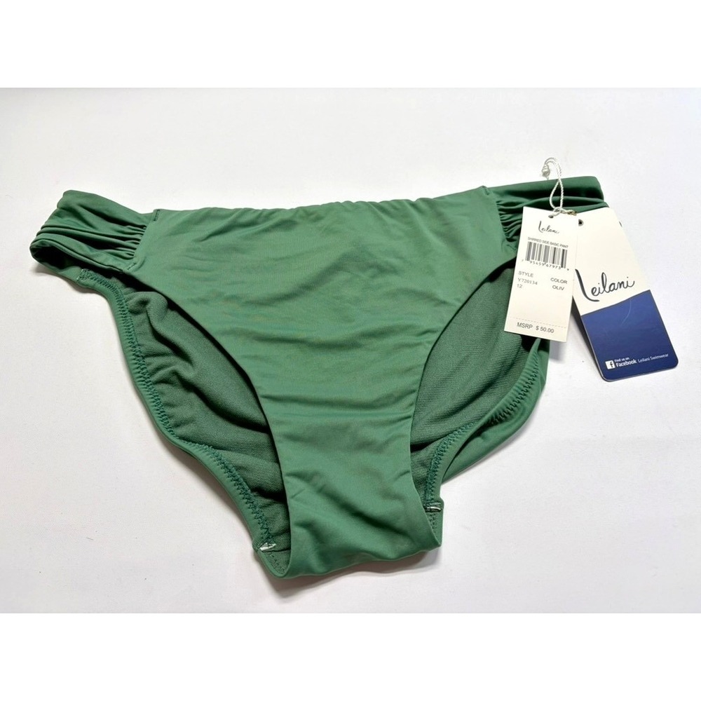 Leilani Olive Shirred Bikini Bottom Size 12 NWT Classic Swim - Picture 3 of 13